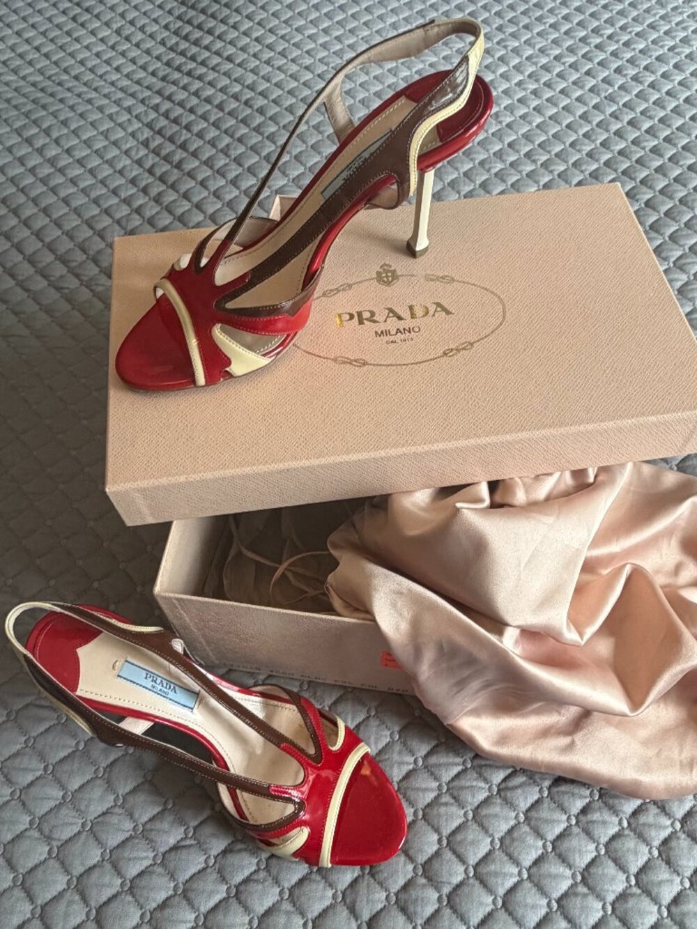 Prada Flame Patent Leather Slingback Heels